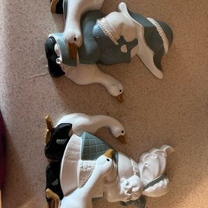 Whimsical Goose Family Wall Art in Blue and White